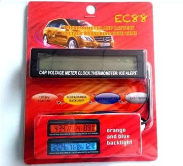TERMOMETR - Z / W ZEGAREK - NAPIECIE -12V 2 kolory CYFROWY LED