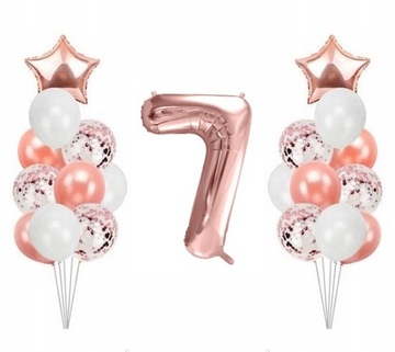 Zestaw balony cyfra 7lat siódme urodziny rose gold