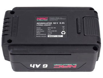 AKUMULATOR LITOWO-JONOWY BATERIA NAC B40-60-NG 40V 6AH ŁADOWANIE 200 MINUT