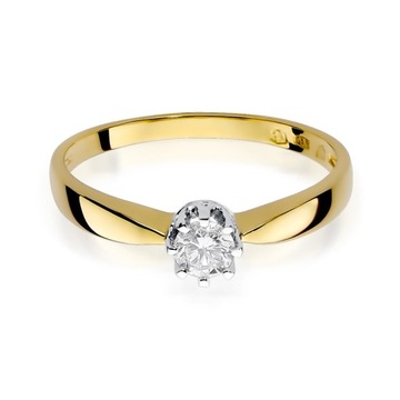 Złoty klasyczny pierścionek zaręczynowy z brylantem 585 GRAWER