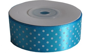 WSTĄŻKA satynowa tasiemka 25 mm/25 KROPKI pomarańcz