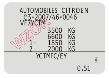 TABULKA / NÁLEPKA VÝROBNÍ ŠTÍTEK CITROEN