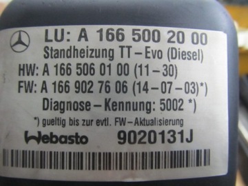 WEBASTO THERMO TOP EVO MERCEDES A1665002000 W166