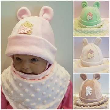 КОМПЛЕКТ ШАПКА МЕДВЕДЯ + ОБЕРТЫВКА НА ВЕЛКРО 0-12M-C 6 ЦВЕТОВ