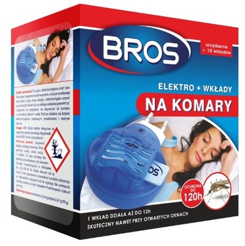 BROS ELEKTROFUMIGATOR + 10 WKŁADÓW NA KOMARY + 10 WKŁADÓW GRATIS