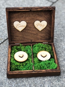 PUDEŁKO NA OBRĄCZKI BRĄZOWE RUSTYKALNE MECH ŚLUB