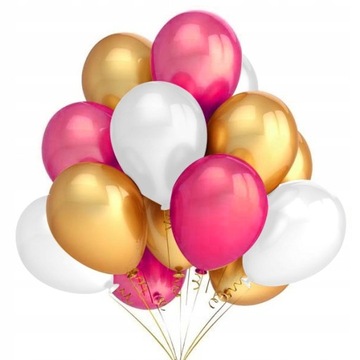 Balony BIAŁE RÓŻOWE ZŁOTE 12 szt roczek URODZINY