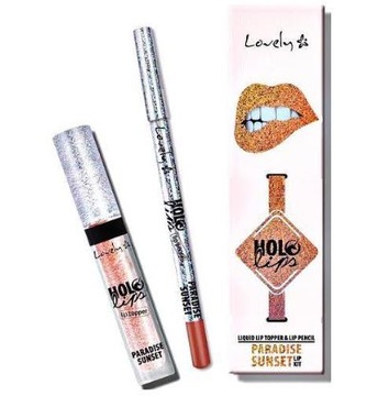 LOVELY HOLO LIPS lip gloss +konturówka SUNSET