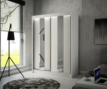 Szafa Przesuwna Garderoba 120cm Biała Lustro LED