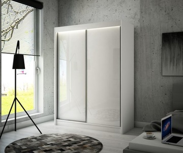 Szafa Przesuwna Garderoba 150cm Biała Lacobel LED