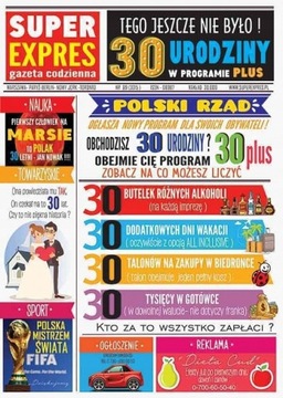 KARNET na 30 URODZINY kartka KOPERTA super expres