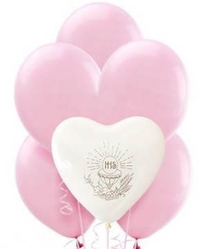 Balon serce komunijny biały Zestaw na Komunie 6szt