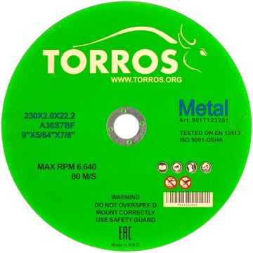 Tarcza do cięcia metalu Torros 230x2x22,2mm tarcze