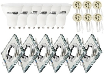 6x oprawa halogenowa SZKLANA kw + 6x LED GU10 3W
