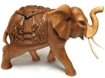 Rzeźba Figurka SŁOŃ Drewno Suar z Ornament 30x20cm