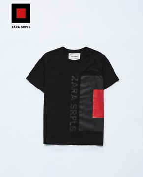 ZARA SRPLS * CZARNY T-SHIRT KOSZULKA Z NADRUKIEM LIMITOWANA - M