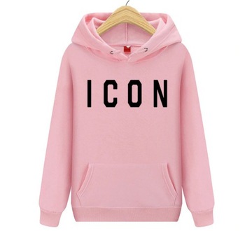 BLUZA ICON damska Z KAPTUREM KANGURKA róż pudr M