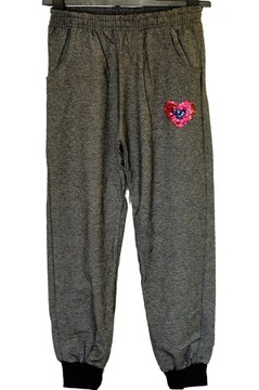 Spodnie dresowe dziewczęce serduszko cekiny 98-104