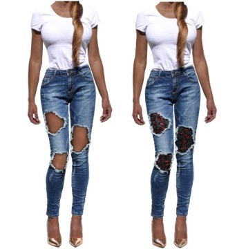 #CD13 ДЖИНСЫ, с дырками, ТЮЛЬ, ВЫСОКАЯ ПОЯСКА, облегающий крой, XS/34