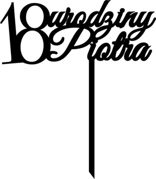 CZARNY TOPPER NA TORT URODZINY OSIEMNASTKA 18 IMIĘ