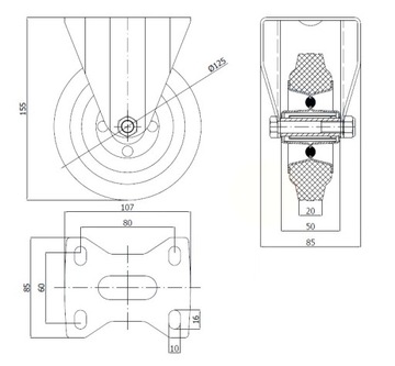 fi 125 ФИКСИРОВАННОЕ МЕТАЛЛО-РЕЗИНОВОЕ КОЛЕСО 70 КГ