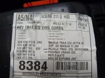 VW JETTA VI BOCZEK TAPICERKA DRZWI LEWY TYŁ 10-18