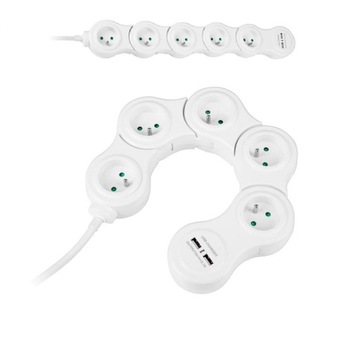 Przedłużacz składany snake listwa zasilająca 1,5m 5 gniazd 2xUSB Rebel