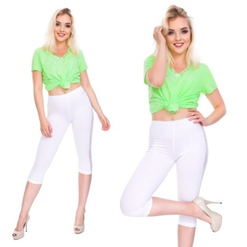 3/4 LEGGINSY KORONKOWE LAMPAS BIAŁE L LPL3/4