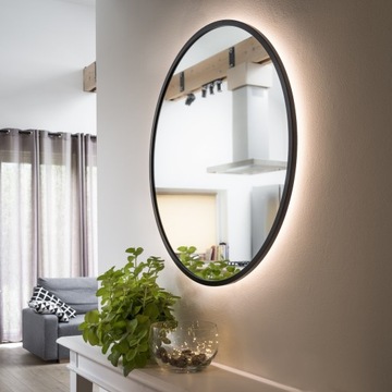 LUSTRO OKRĄGŁE W CZARNEJ RAMIE 80 cm, LED JAKOŚĆ!