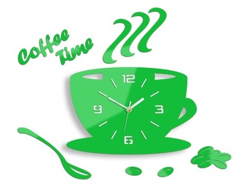 Zegar ścienny kuchenny COFFE TIME 3D Zielona CICHA