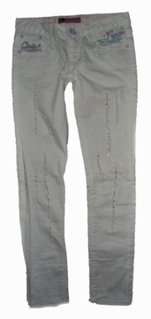 Rose Fantasy białe jeans rurki cyrkonie przetarcia