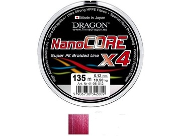 Plecionka DRAGON Nano Core czerwona 0,14mm/135m