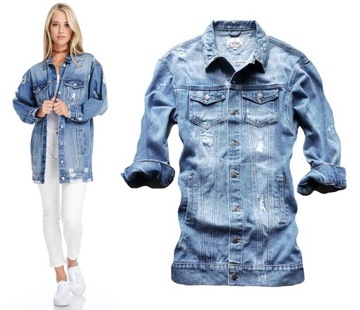 DŁUGA KURTKA JEANSOWA KATANA DZIURY JEANS