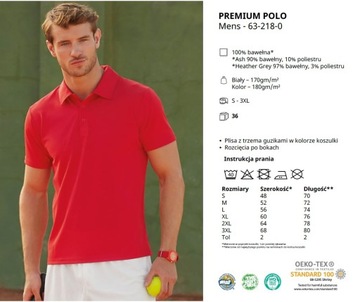 Koszulka męska Polo Premium Fruit Loom Burgund L