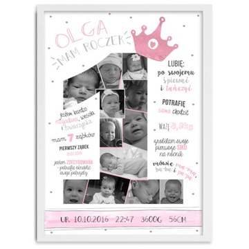 ОДИН ГОД РОЖДЕНИЯ, свидетельство о рождении, постер, фотографии + рамка А3