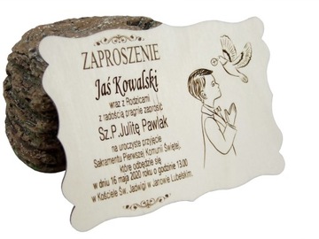 Zaproszenie Komunijne Wyjątkowe Drewniane Grawer