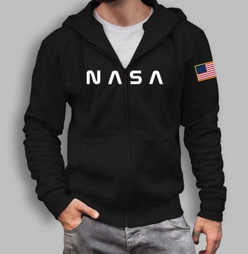 Мужская толстовка НАСА с капюшоном, МОЛНИЯ, ЧЕРНАЯ, XL