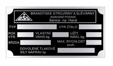 Tabliczka znamionowa Brandys BSS przyczepa