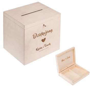 ZESTAW pudełko NA KOPERTY +NA OBRĄCZKI ślub GRAWER