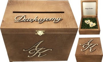 Duże Rustykalne Pudełko na KOPERTY + OBRĄCZKI mech