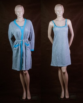 KOMPLET SZLAFROK Z KOSZULĄ NOCNĄ RAMIĄCZKACH ZESTAW BAWEŁNIANY DAMSKI M