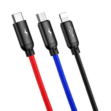 КАБЕЛЬ BASEUS USB-КАБЕЛЬ 3В1 USB TYPE C LIGHTNING MICRO ДЛЯ ТЕЛЕФОНА 3A 1,2M