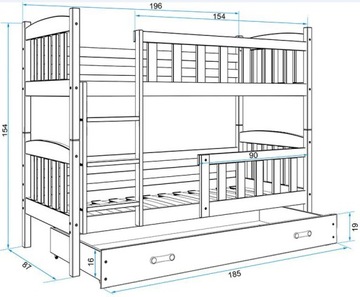 Детская двухъярусная кровать Kubuś 190x80 + МАТРАС