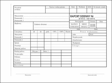 RAPORT DZIENNY pracy sprzętu A5 80k Emeko 892