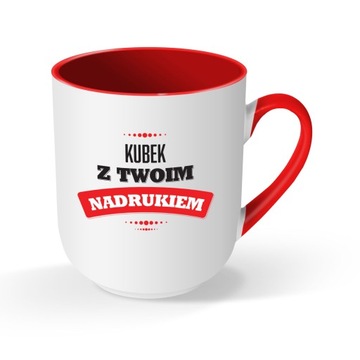 CZERWONY KUBEK z WŁASNYM NADRUKIEM z TWOIM LOGO. KUBKI REKLAMOWE.