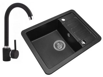 ZLEW GRANITOWY +BATERIA zestaw CZARNY s.PRZYŚCINNY