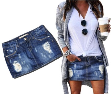 JM819 Spódniczka Jeans Mini Przetarcia Cyrkonie XS