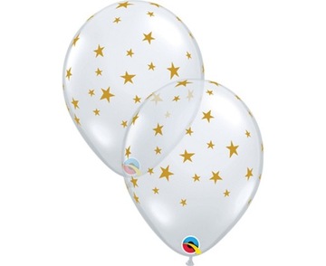 BALON TRANSPARENTNY w ZŁOTE GWIAZDY 1szt 28cm QL
