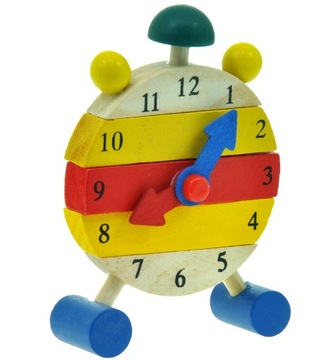 ZEGAR drewniany RUCHOME WSKAZÓWKI PUZZLE klocki