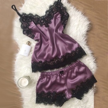 КОМПЛЕКТ ФУТБОЛКА ШОРТЫ ПИЖАМА АТЛАСНОЕ КРУЖЕВНОЕ